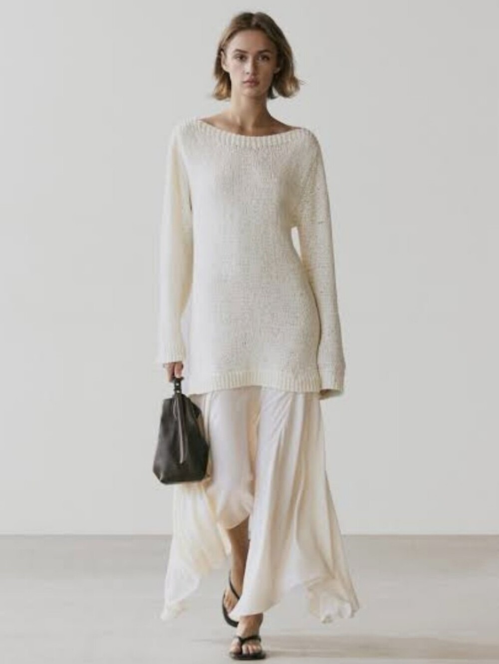 NWT Massimo Dutti Cream Knit Sweater Dress Combined Asymmetric Midi Dress Luxury